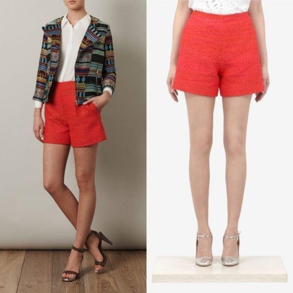 Carven Red Orange High Waisted Tweed Shorts Dress